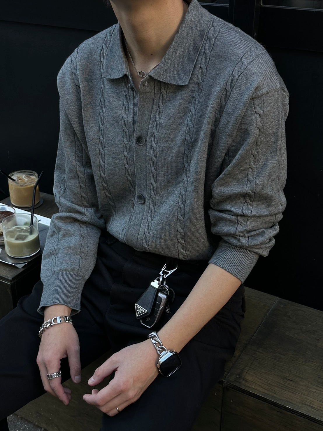 Lapel Twist Pattern Knit Sweater