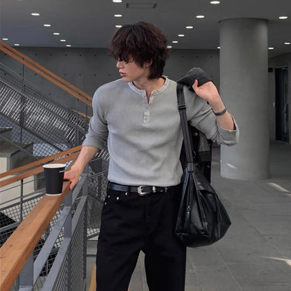 Ribbed Henley Neck Knit