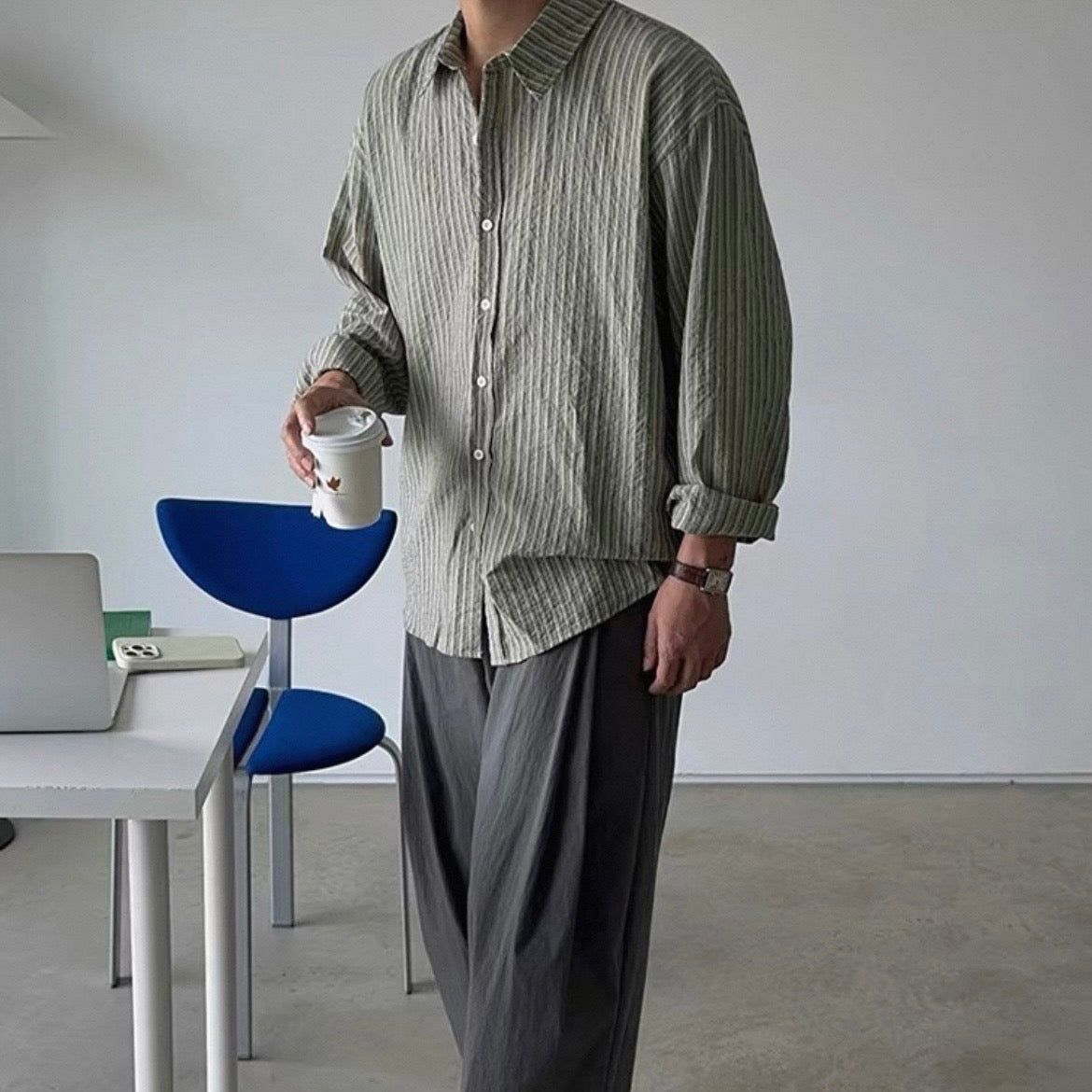 Korean-Style Striped Casual Shirt