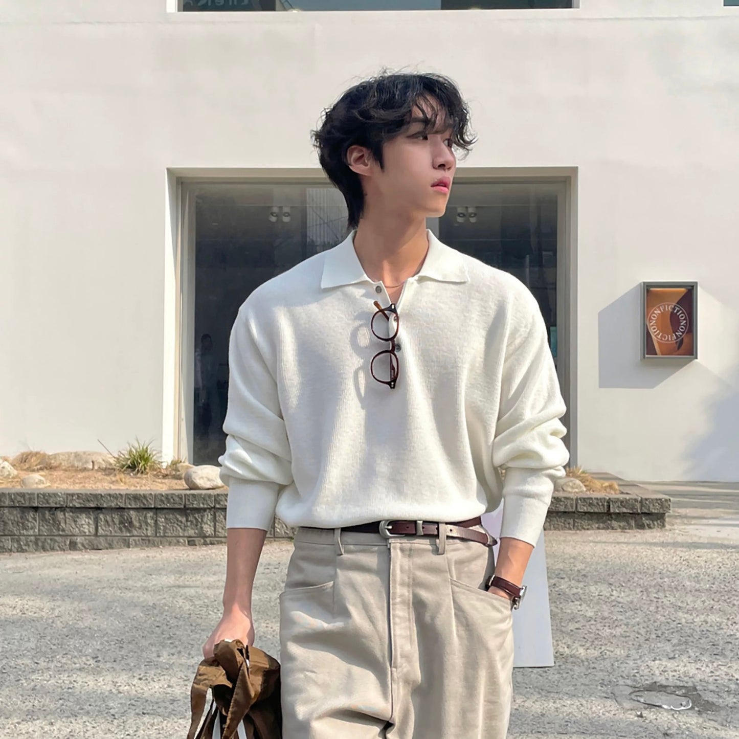 Lapel Casual White Knit