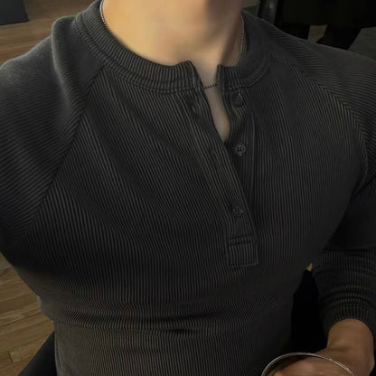 Muscle Fit Henley Neck Knit