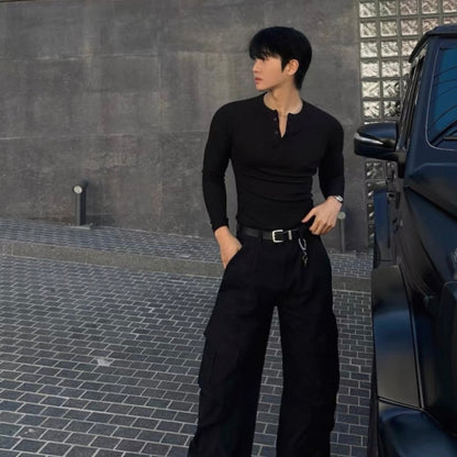 Muscle Fit Henley Neck Knit