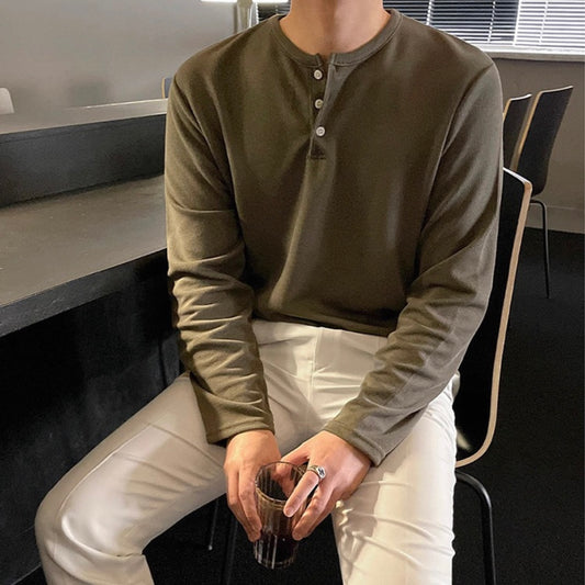 Men's Solid Color Henry Long Sleeve