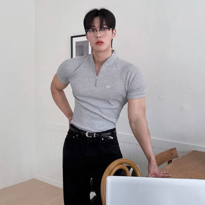 Textured Half-Zip Fitness T-Shirt
