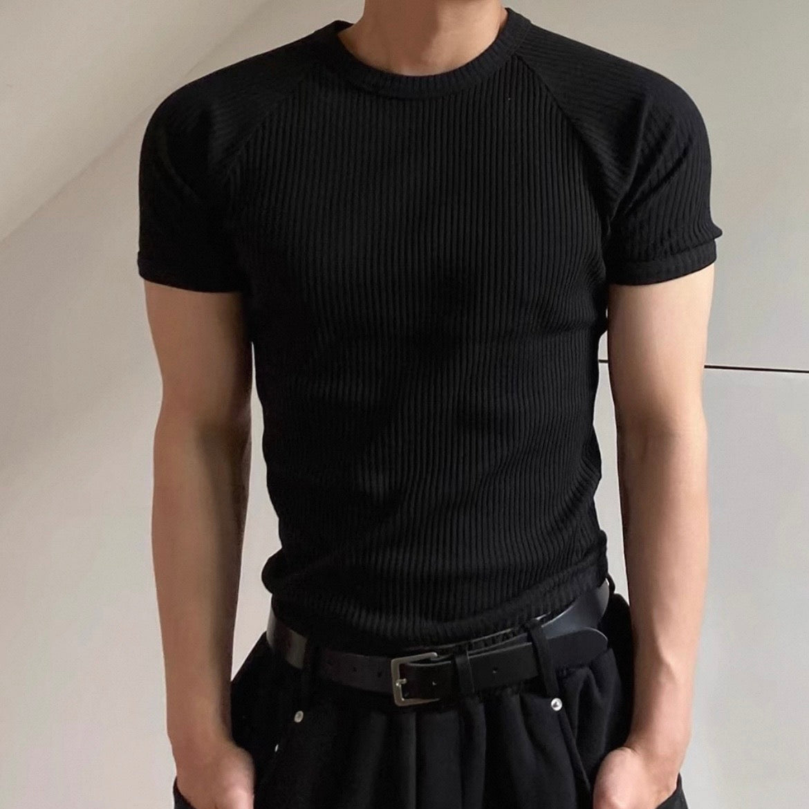 Textured Ribbed Slim-Fit T-Shirt