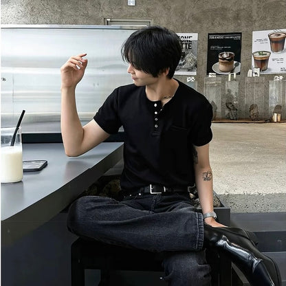 Men's Dark Gray Summer Henley T-Shirt