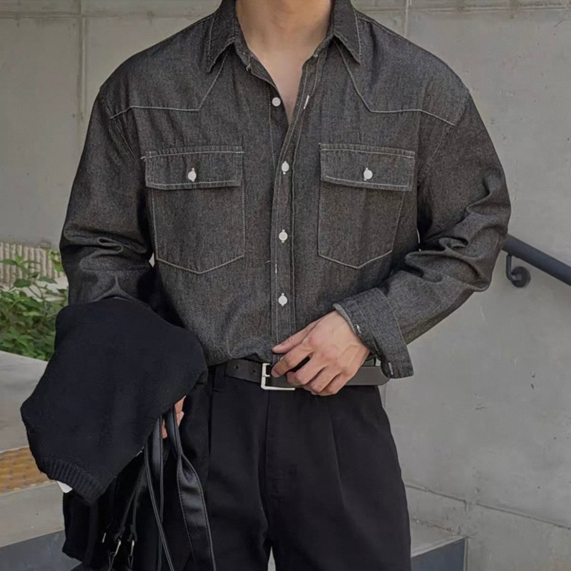 Trendy Long-Sleeve Denim Shirt