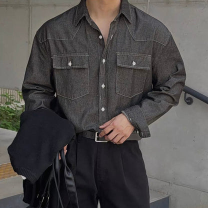 Trendy Long-Sleeve Denim Shirt