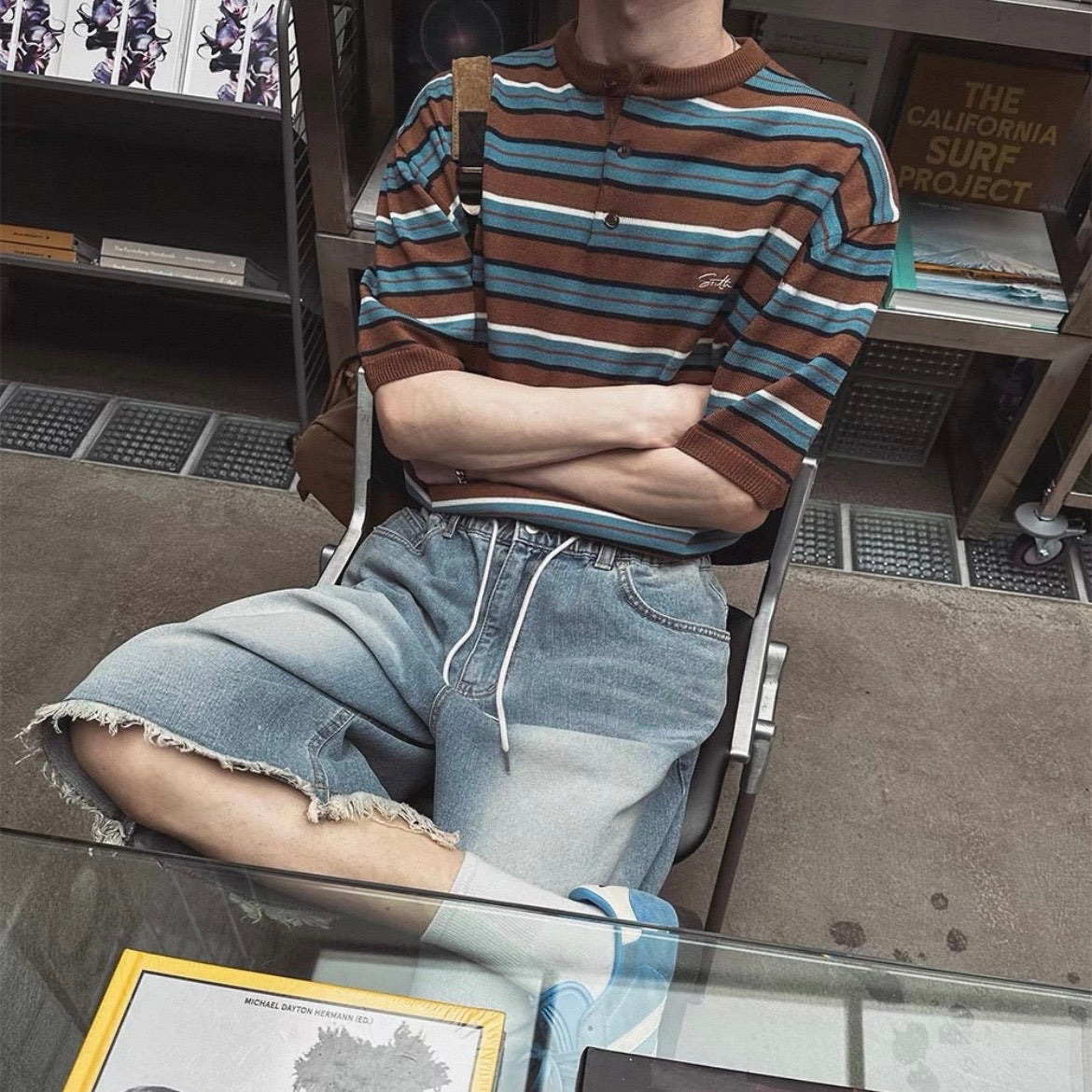 Retro Striped Henley T-Shirt