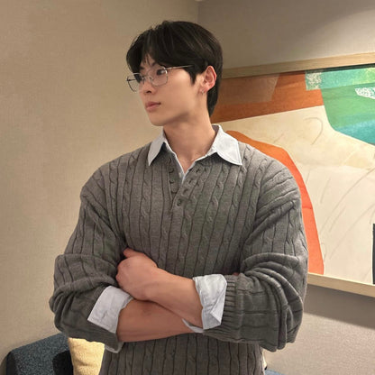 Henley Neck Knit Sweater