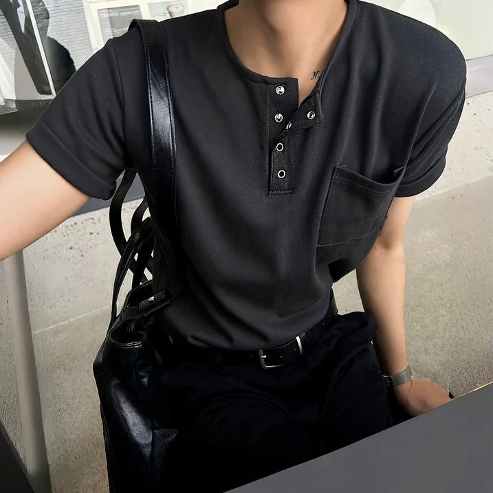 Men's Dark Gray Summer Henley T-Shirt