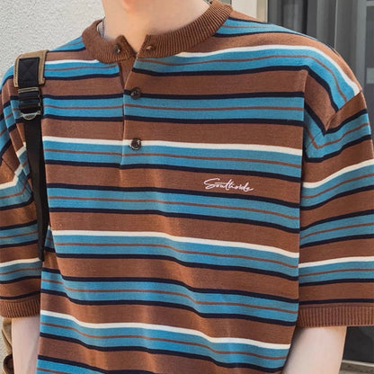 Retro Striped Henley T-Shirt