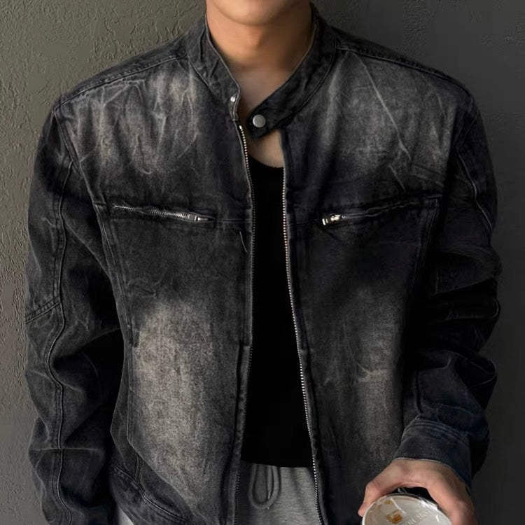 Vintage Wash Collarless Jacket