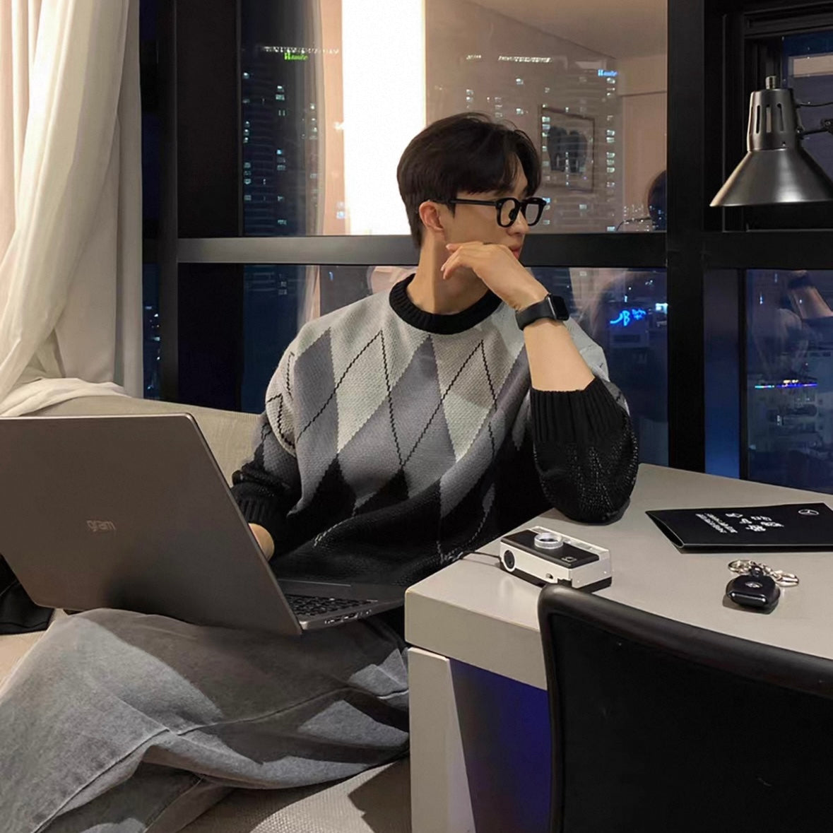 Plaid Peplum Knit Sweater