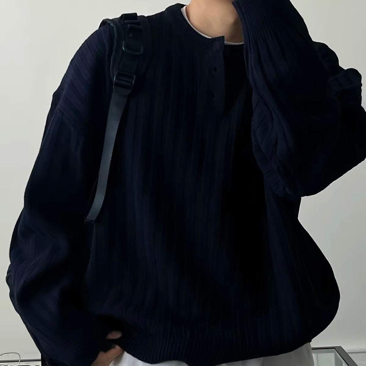 Oversized Ribbed Henley Knit Sweater