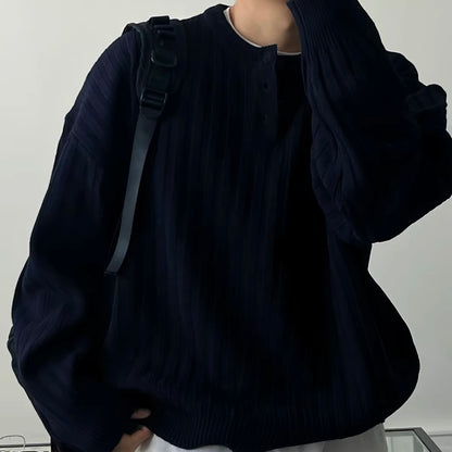 Oversized Ribbed Henley Knit Sweater