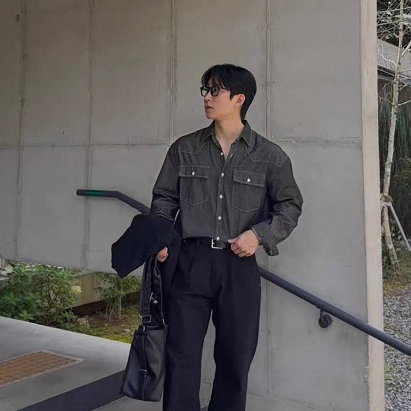 Trendy Long-Sleeve Denim Shirt