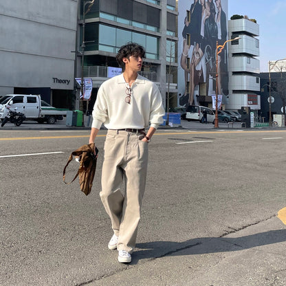 Lapel Casual White Knit
