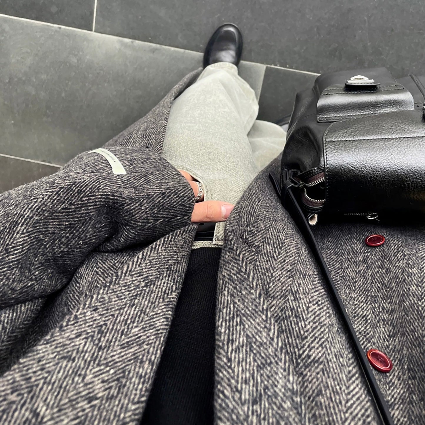 Double-breasted tweed coat