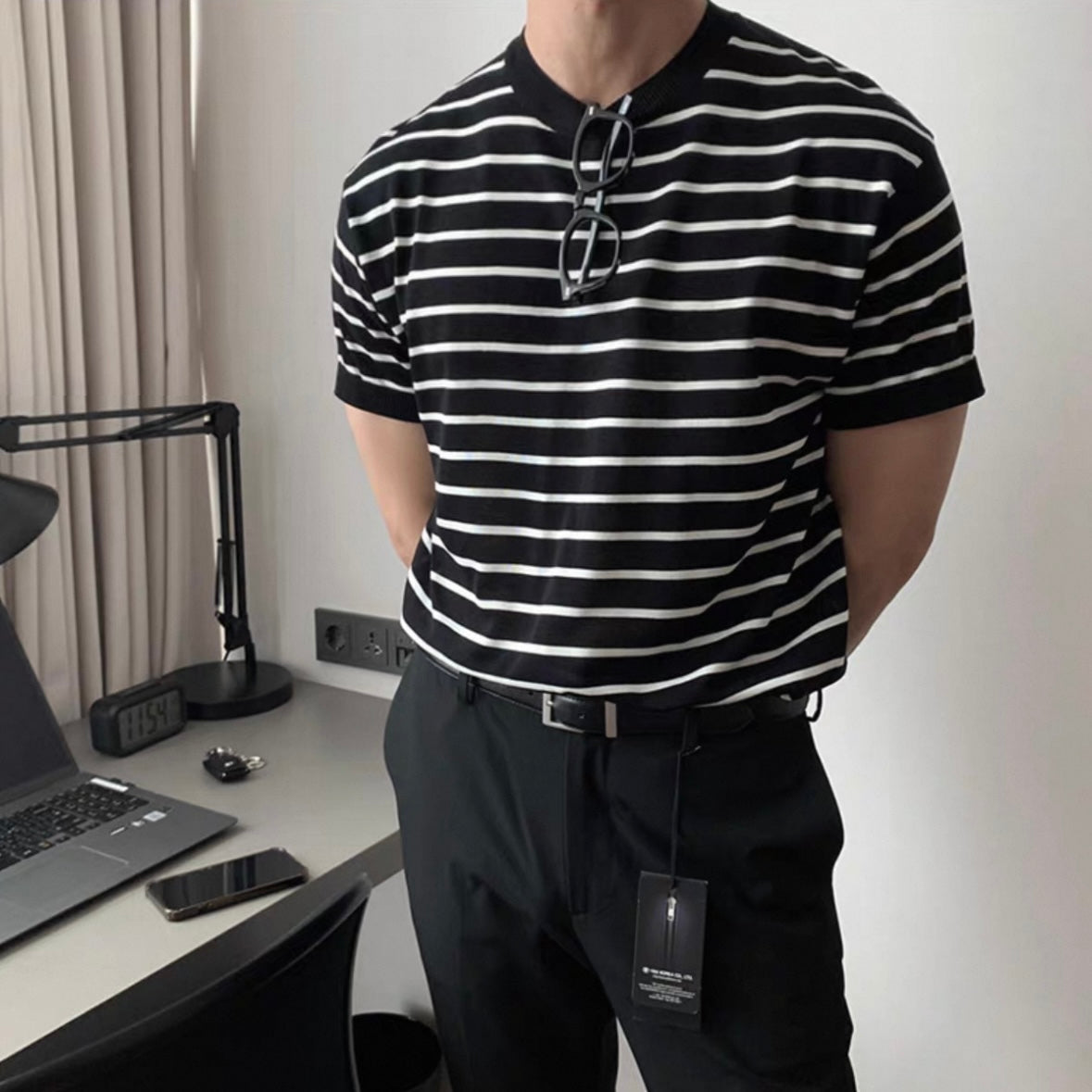 Loose Fit Black Striped Tee