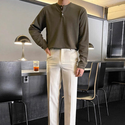 Men's Solid Color Henry Long Sleeve