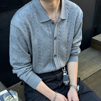 Lapel Twist Pattern Knit Sweater