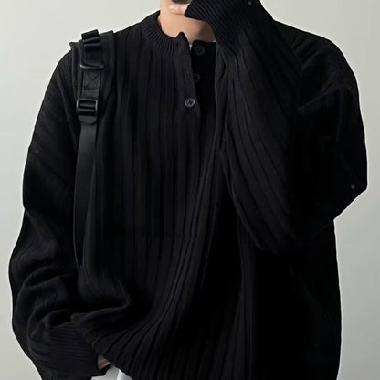 Oversized Ribbed Henley Knit Sweater