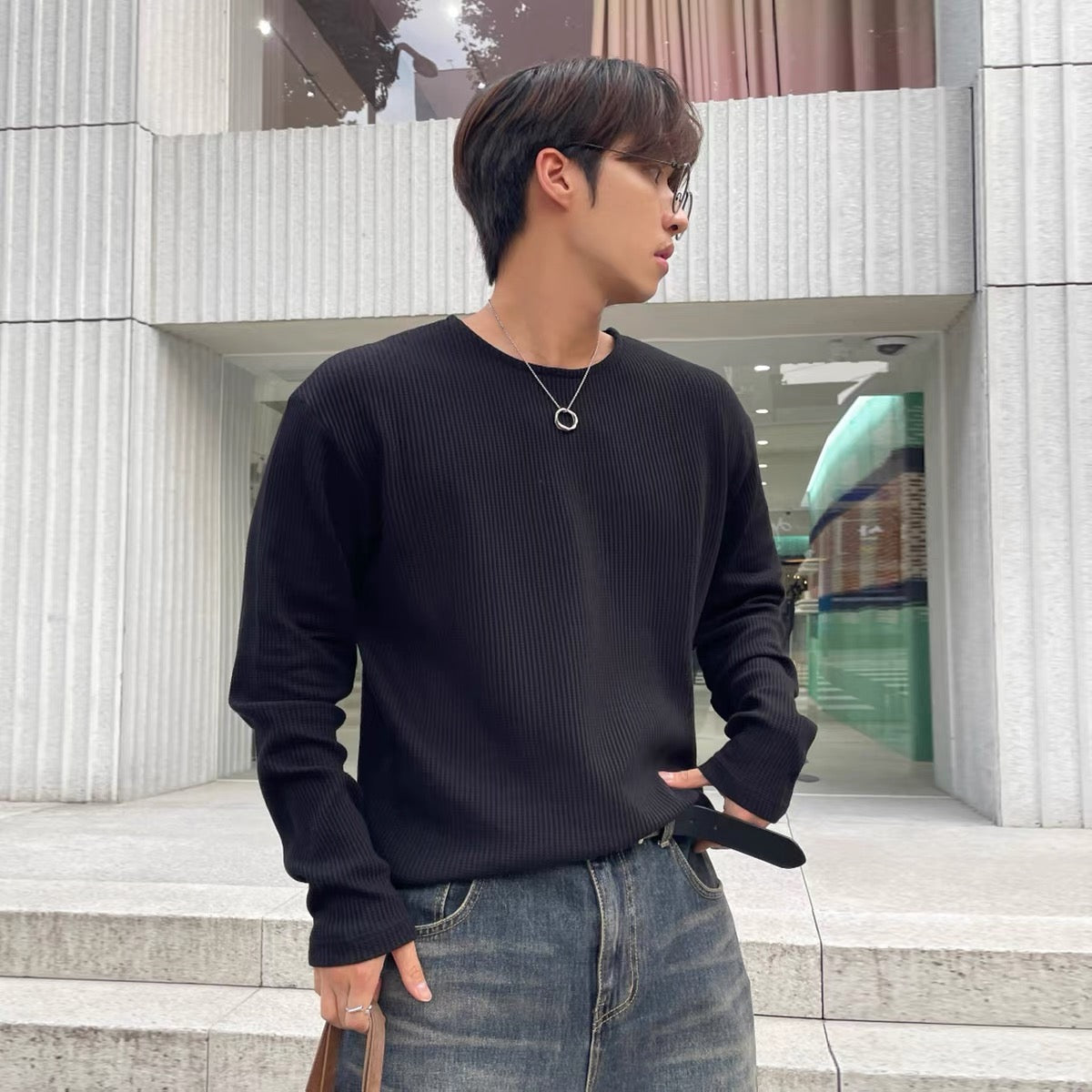 Textured Rib Long Sleeve Tee