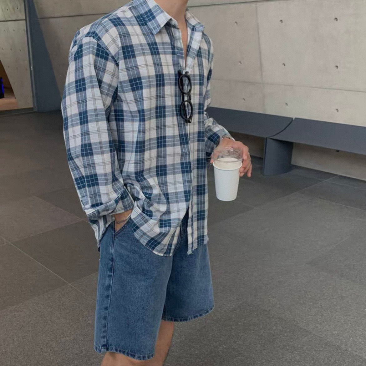 Casual Blue Plaid Shirt