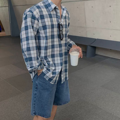 Casual Blue Plaid Shirt