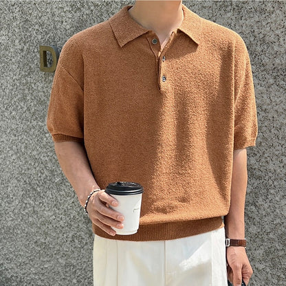 Simple Retro Knit Polo Shirt