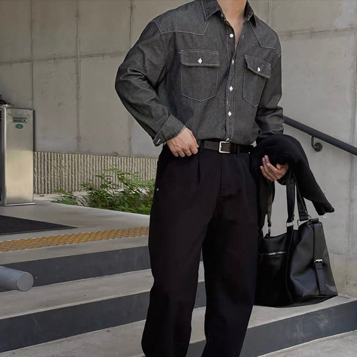 Trendy Long-Sleeve Denim Shirt