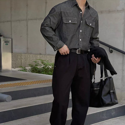 Trendy Long-Sleeve Denim Shirt