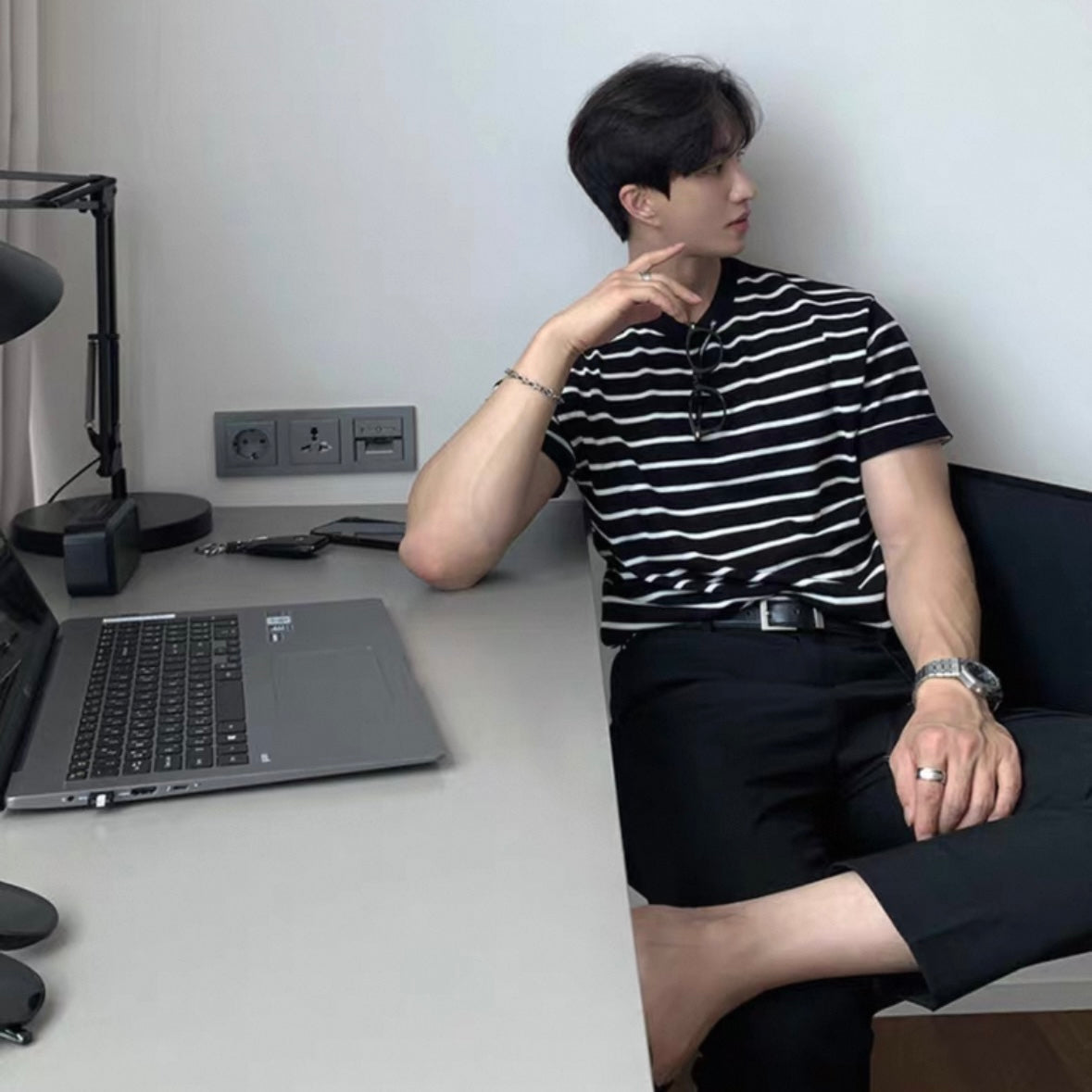 Loose Fit Black Striped Tee