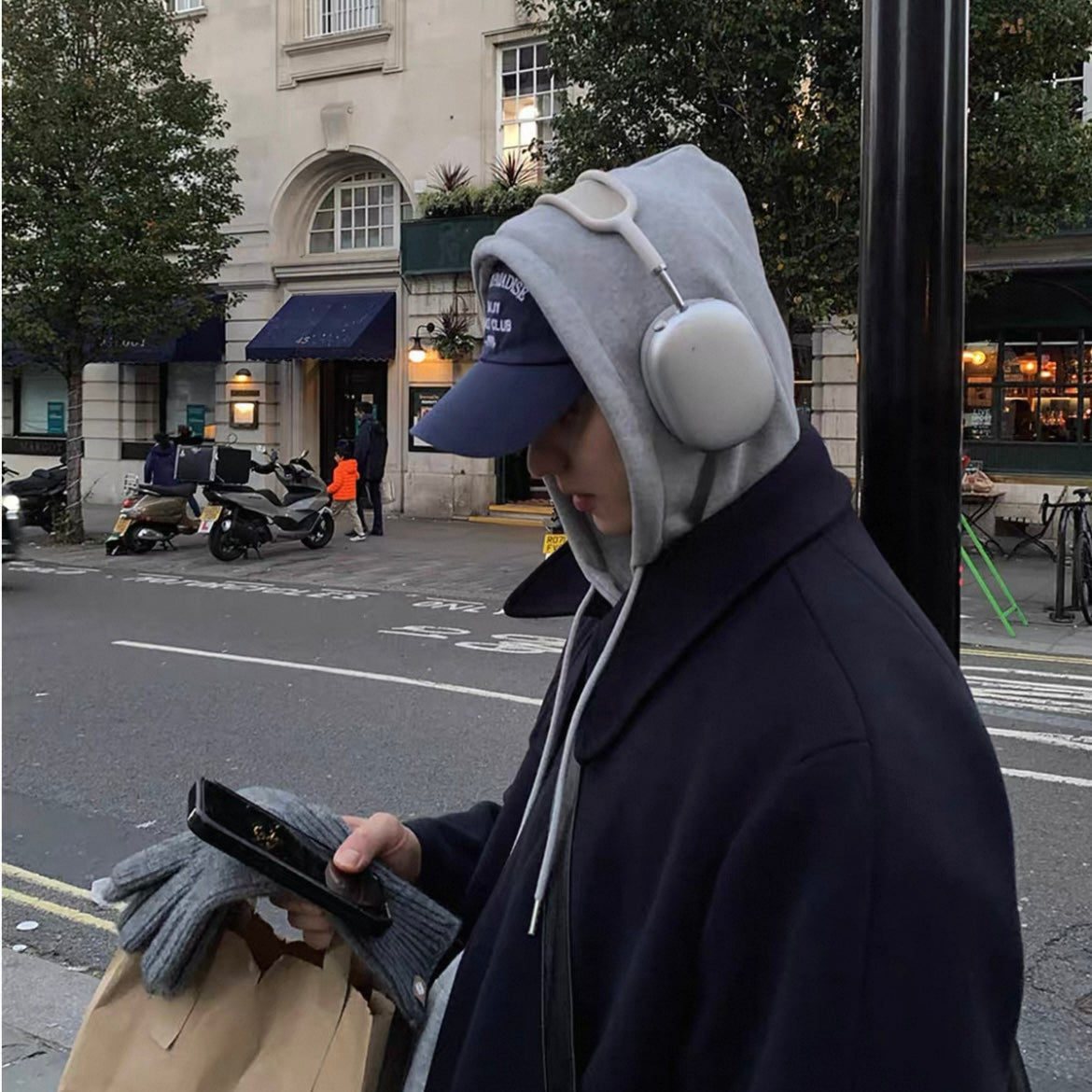 Knee-Length Wool Tweed Coat