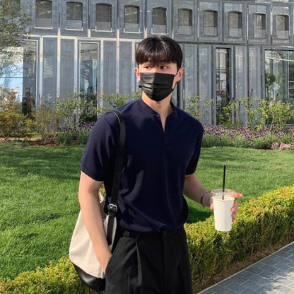 Korean V-Neck Cotton T-Shirt