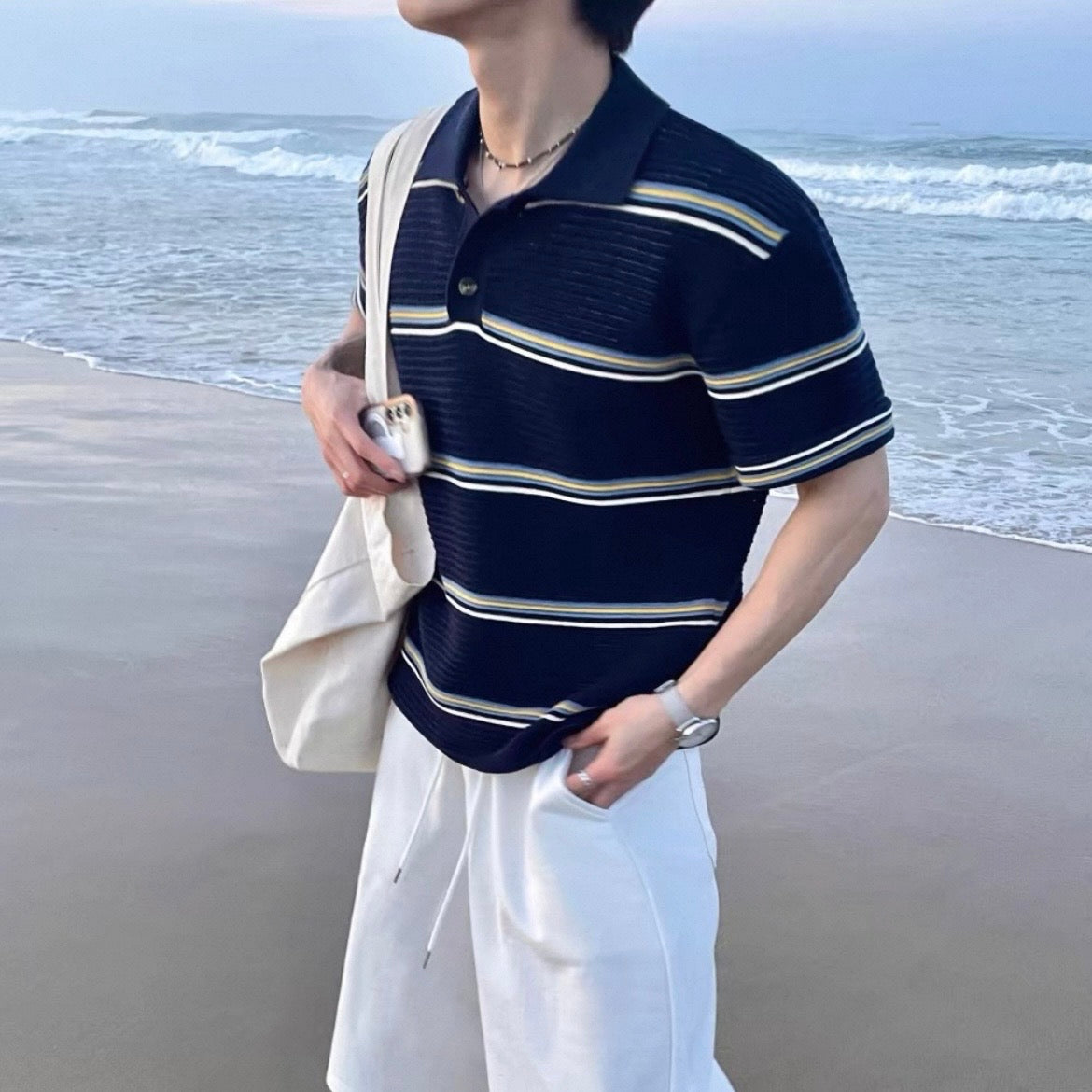 Loose-Fit Color-Block Polo Shirt