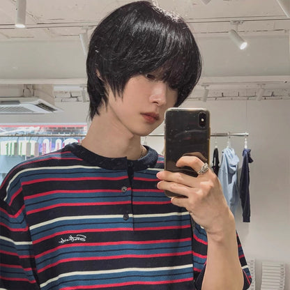 Retro Striped Henley T-Shirt