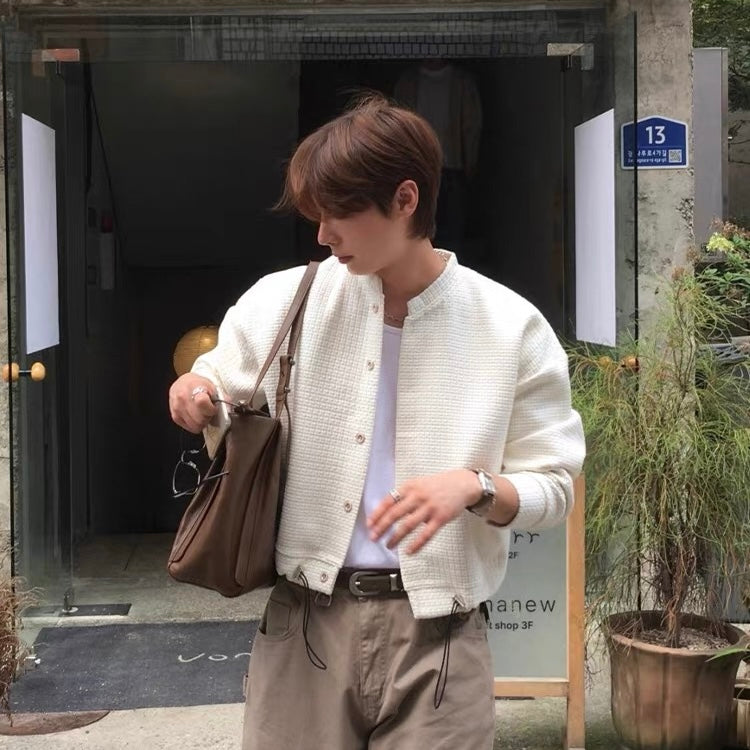 Textured Collarless Knit Jacket