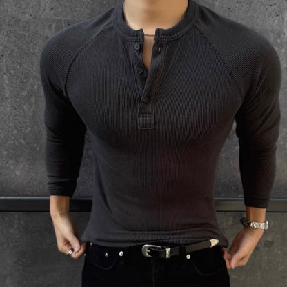 Muscle Fit Henley Neck Knit