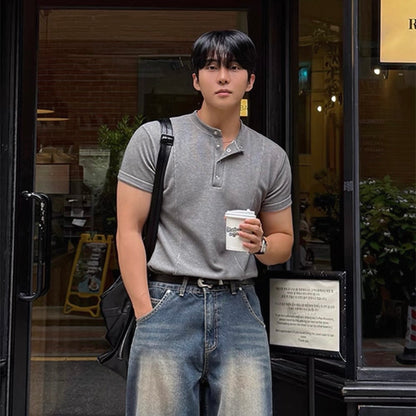 Slim Fit Half-Button T-Shirt