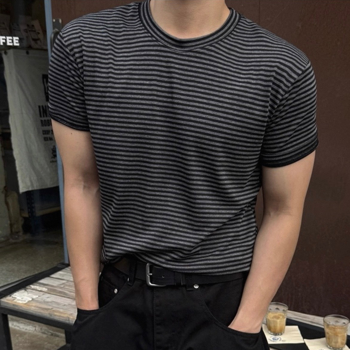 Korean Striped Cotton T-Shirt