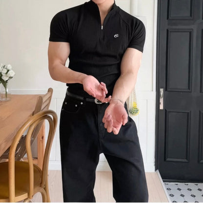 Textured Half-Zip Fitness T-Shirt