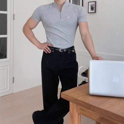 Textured Half-Zip Fitness T-Shirt