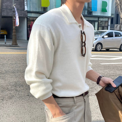 Lapel Casual White Knit