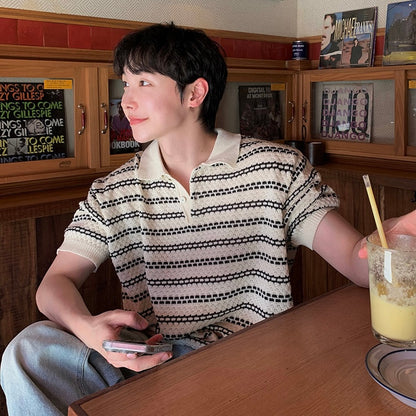 Korean Summer Breeze Striped Knit Polo