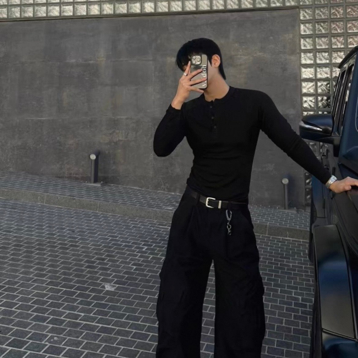 Muscle Fit Henley Neck Knit