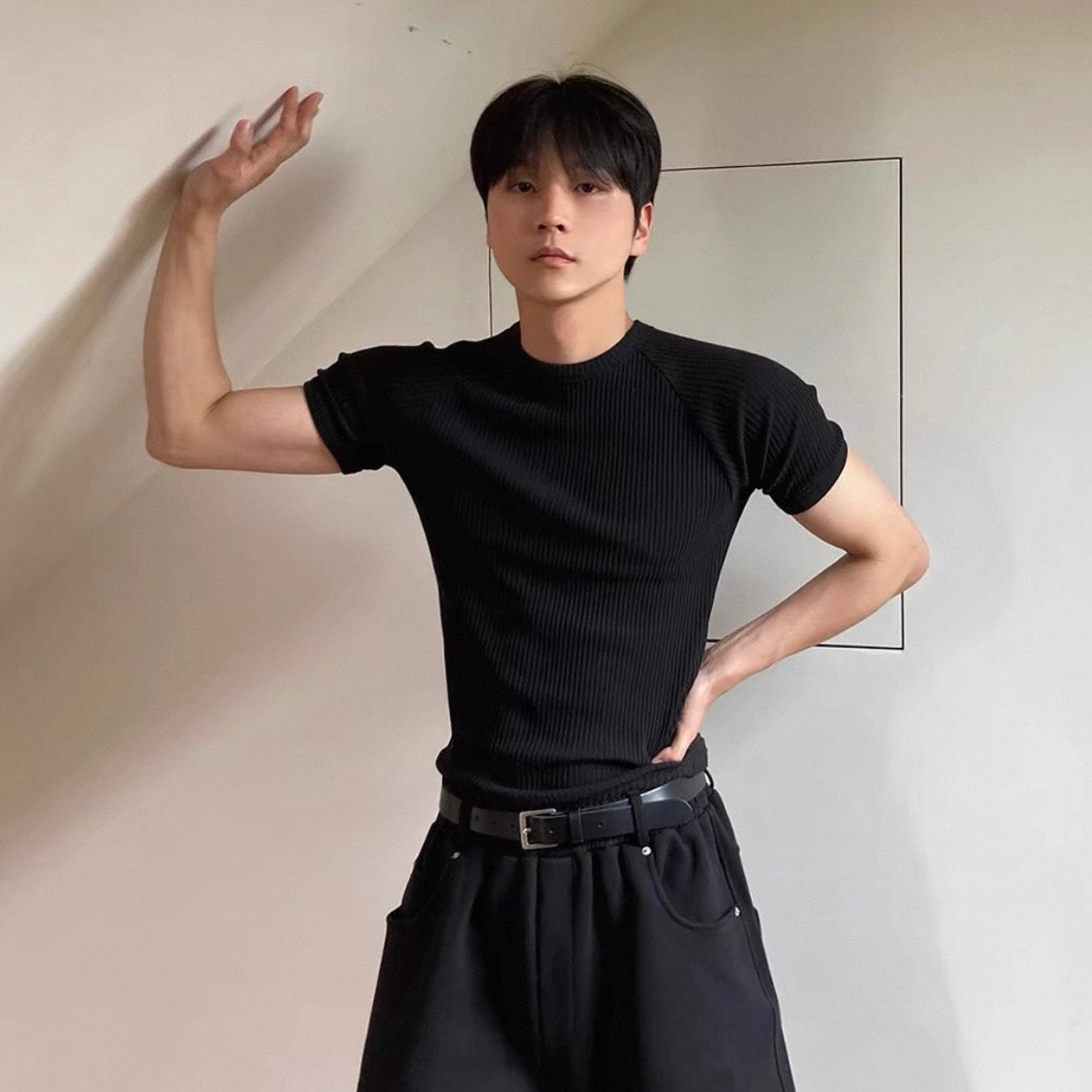 Textured Ribbed Slim-Fit T-Shirt