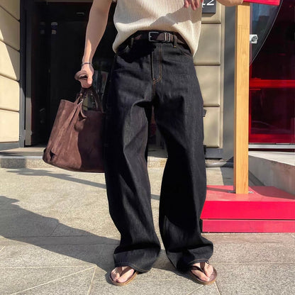 Contrast Stitch Wide Denim Pants