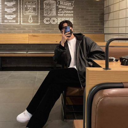 Trendy Hooded Leather Jacket